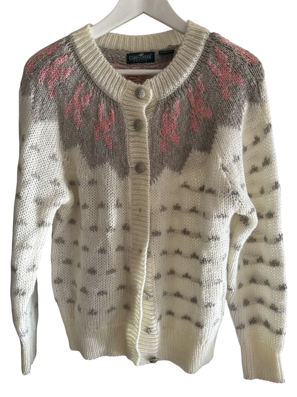 Cabin Creek Ivory Cardigan with Pink & Gray Yoke